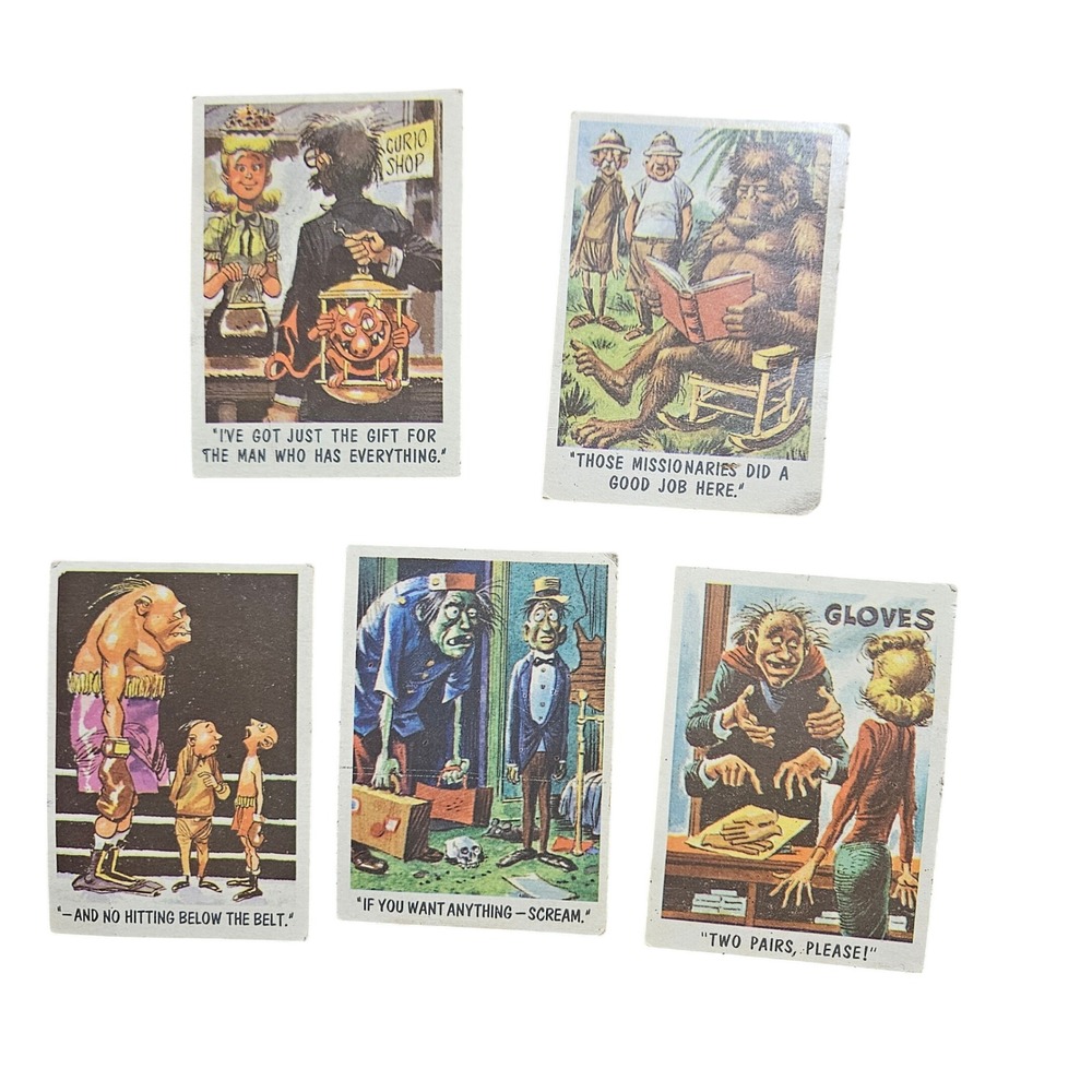 Lot of 5 Vintage 1959 Topps You'll Die Laughing Monster Trading Cards Bubbles